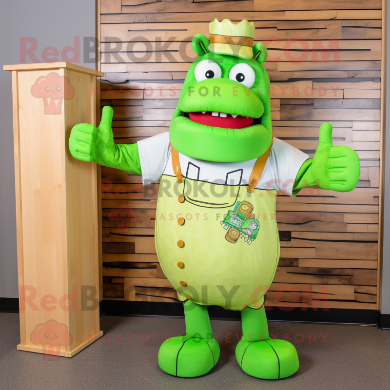 Lime Green Bbq Ribs mascot costume character dressed with a T-Shirt and Bow ties Lime Green Bbq Ribs mascot costume character dressed with a T-Shirt and Bow ties