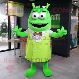 Lime Green Bbq Ribs mascot costume character dressed with a T-Shirt and Bow ties