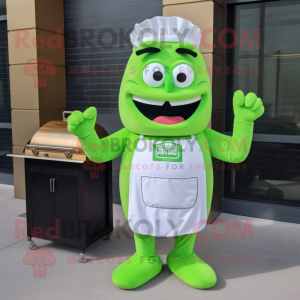 Lime Green Bbq Ribs mascot costume character dressed with a T-Shirt and Bow ties