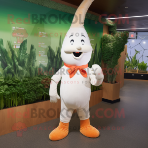 White Carrot mascot costume character dressed with a Chinos and Suspenders