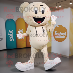 Cream Meatballs mascot costume character dressed with a Jeggings and Shoe laces