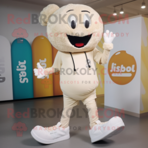 Cream Meatballs mascot costume character dressed with a Jeggings and Shoe laces
