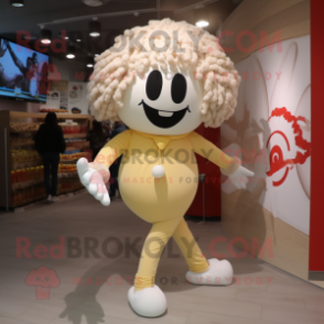 Cream Meatballs mascot costume character dressed with a Jeggings and Shoe laces