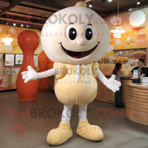 Cream Meatballs mascot costume character dressed with a Jeggings and Shoe laces