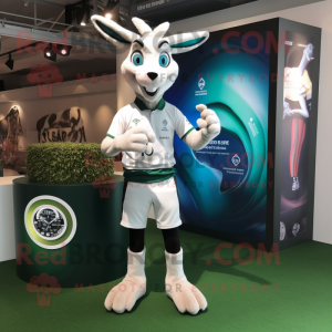 White Gazelle mascot costume character dressed with a Rugby Shirt and Bracelet watches