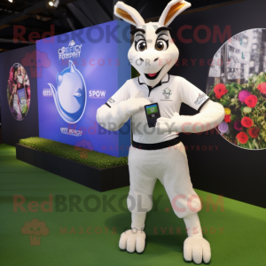 White Gazelle mascot costume character dressed with a Rugby Shirt and Bracelet watches