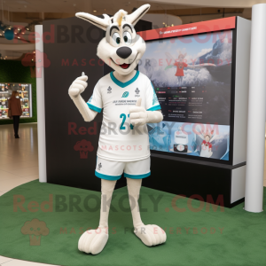White Gazelle mascot costume character dressed with a Rugby Shirt and Bracelet watches