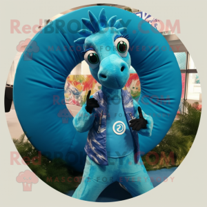 Cyan Sea Horse maskot...