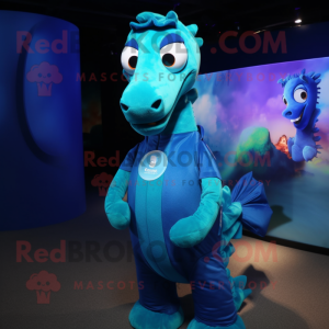 Cyan Sea Horse mascotte...