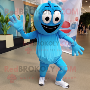 Sky Blue Shrimp Scampi mascot costume character dressed with a Joggers and Cufflinks