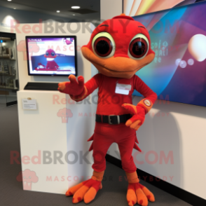 Red Geckos mascot costume character dressed with a Henley Tee and Bracelet watches