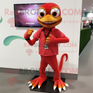 Red Geckos mascot costume character dressed with a Henley Tee and Bracelet watches