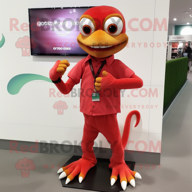 Red Geckos mascot costume character dressed with a Henley Tee and Bracelet watches Red Geckos mascot costume character dressed with a Henley Tee and Bracelet watches