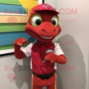 Red Geckos mascot costume character dressed with a Henley Tee and Bracelet watches