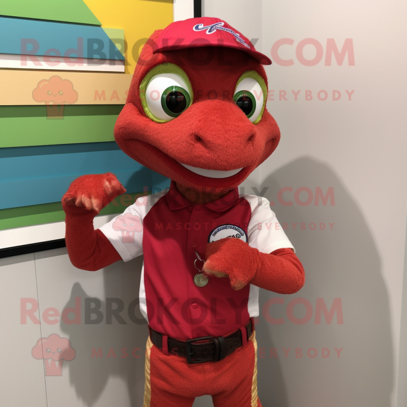 Red Geckos mascot costume character dressed with a Henley Tee and Bracelet watches Red Geckos mascot costume character dressed with a Henley Tee and Bracelet watches