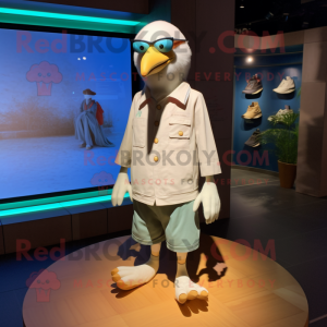 Cream Albatross mascot costume character dressed with a Bermuda Shorts and Anklets