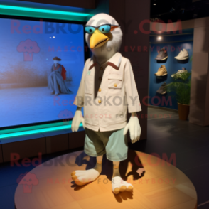 Cream Albatross mascot costume character dressed with a Bermuda Shorts and Anklets