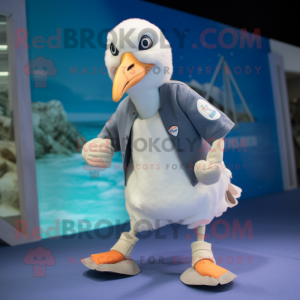 Cream Albatross mascot costume character dressed with a Bermuda Shorts and Anklets