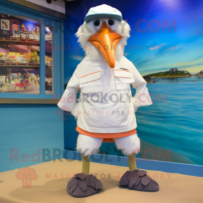 Cream Albatross mascot costume character dressed with a Bermuda Shorts and Anklets