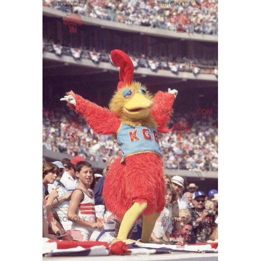 All hairy red and yellow bird mascot - Redbrokoly.com