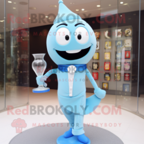 Sky Blue Hourglass mascot costume character dressed with a Bodysuit and Lapel pins