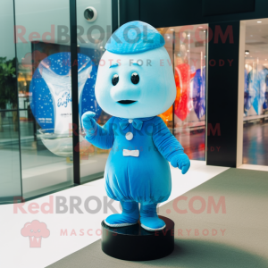 Sky Blue Hourglass mascot costume character dressed with a Bodysuit and Lapel pins