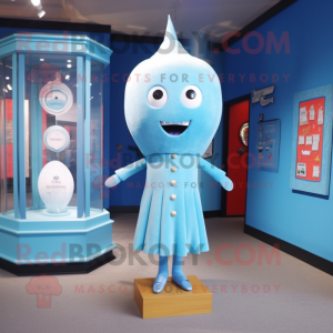 Sky Blue Hourglass mascot costume character dressed with a Bodysuit and Lapel pins