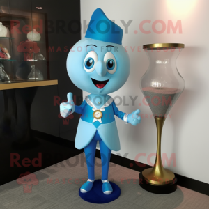 Sky Blue Hourglass mascot costume character dressed with a Bodysuit and Lapel pins