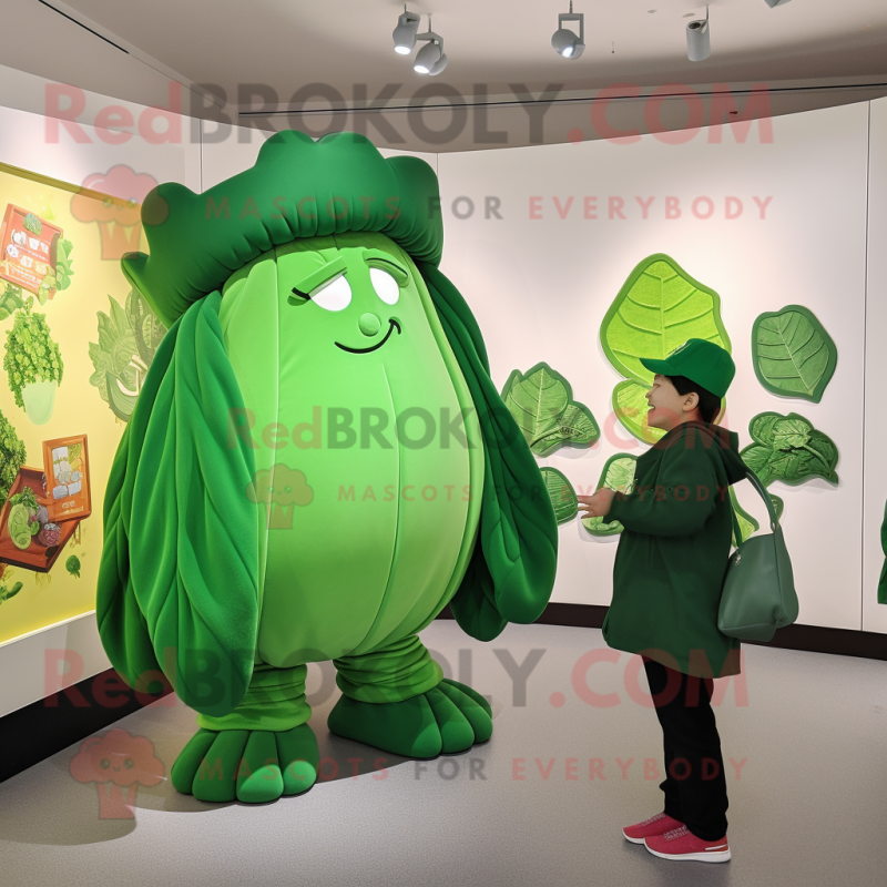 Forest Green Cabbage mascot costume character dressed with a Cover-up and Watches