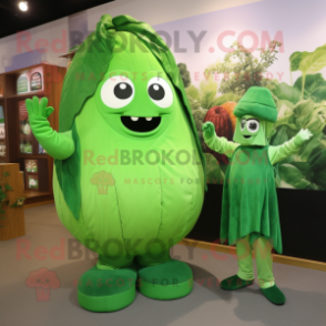 Forest Green Cabbage mascot costume character dressed with a Cover-up and Watches