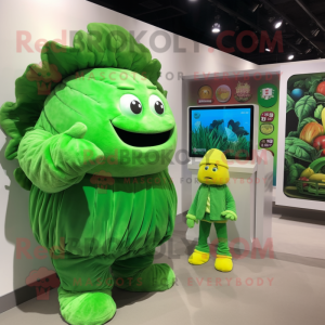 Forest Green Cabbage mascot costume character dressed with a Cover-up and Watches