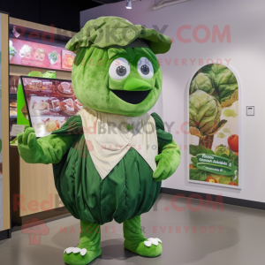 Forest Green Cabbage mascot costume character dressed with a Cover-up and Watches
