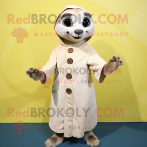 Cream Meerkat mascot costume character dressed with a Cover-up and Foot pads
