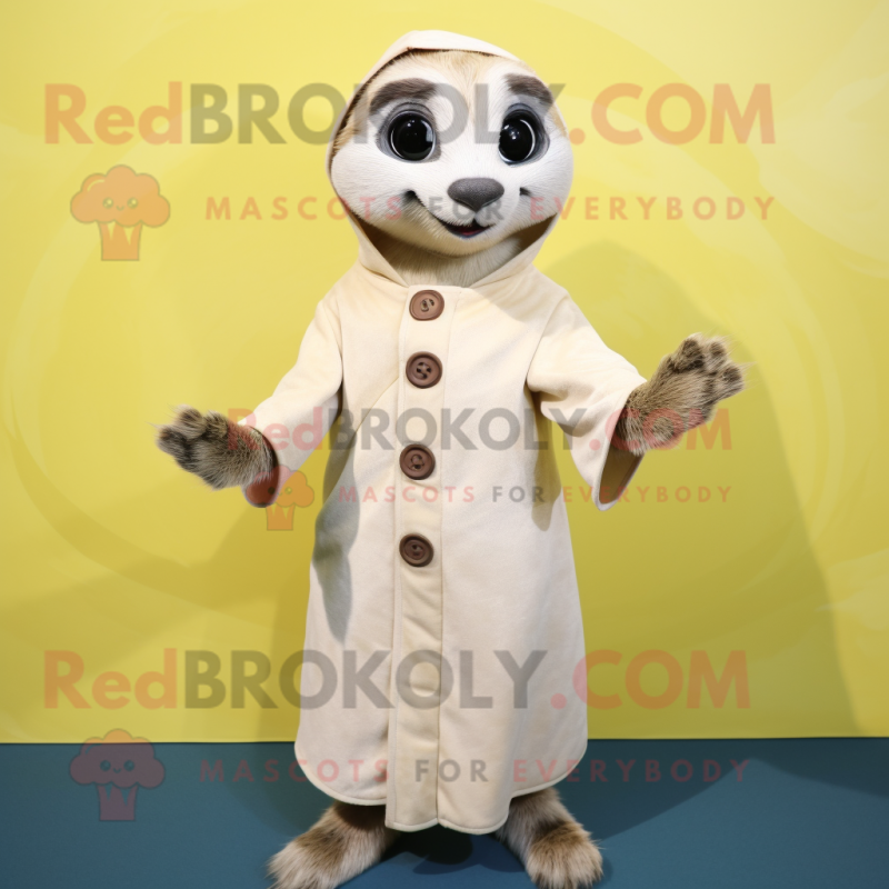 Cream Meerkat mascot costume character dressed with a Cover-up and Foot pads Cream Meerkat mascot costume character dressed with a Cover-up and Foot pads