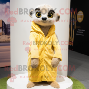 Cream Meerkat mascot costume character dressed with a Cover-up and Foot pads