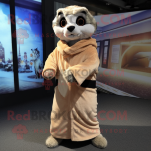 Cream Meerkat mascot costume character dressed with a Cover-up and Foot pads