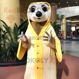 Cream Meerkat mascot costume character dressed with a Cover-up and Foot pads