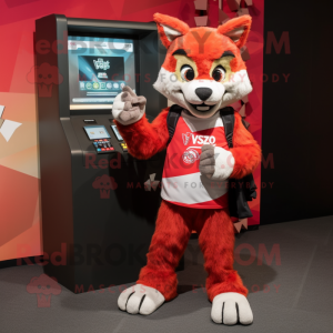 Red Lynx mascot costume character dressed with a Cover-up and Wallets