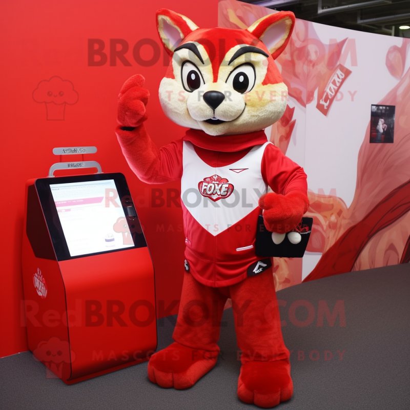 Red Lynx mascot costume character dressed with a Cover-up and Wallets Red Lynx mascot costume character dressed with a Cover-up and Wallets