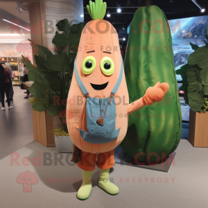 Peach Asparagus mascot costume character dressed with a Denim Shorts and Messenger bags