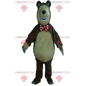 Gran mascota oso marrón y beige regordeta y divertida -
