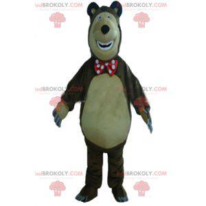 Grande mascotte orso marrone e beige paffuto e divertente -