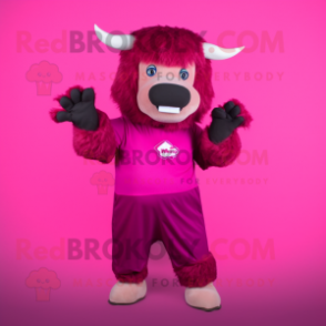 Magenta Buffalo mascot costume character dressed with a Bodysuit and Gloves