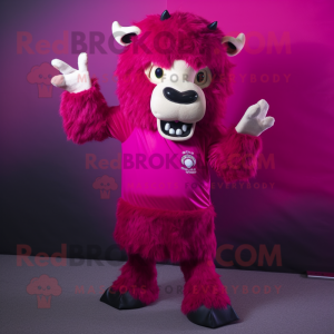 Magenta Buffalo mascot costume character dressed with a Bodysuit and Gloves