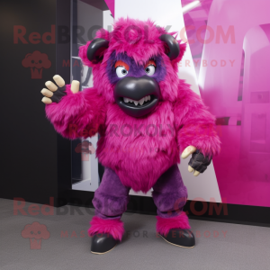 Magenta Buffalo mascot costume character dressed with a Bodysuit and Gloves