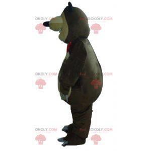 Grande mascotte orso marrone e beige paffuto e divertente -