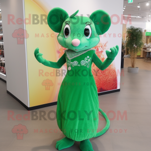 Green Mouse mascot costume character dressed with a Sheath Dress and Earrings