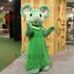 Green Mouse mascot costume character dressed with a Sheath Dress and Earrings