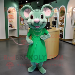 Green Mouse mascot costume character dressed with a Sheath Dress and Earrings