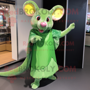 Green Mouse mascot costume character dressed with a Sheath Dress and Earrings